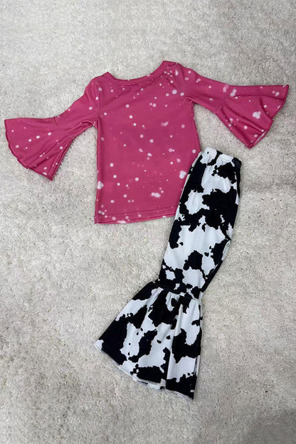 ”Love is all you need“ print top cow bell-bottom 2pc girls sets X0018-13
