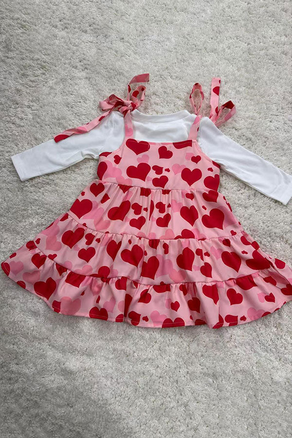 White long sleeve top & hearts printed swirl dress girls set X08001