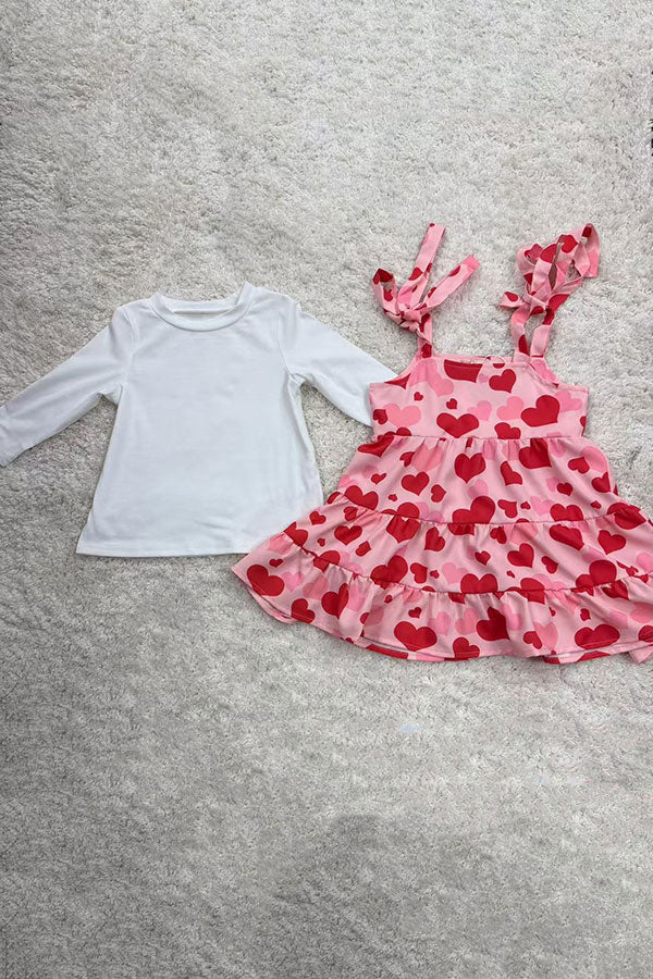 White long sleeve top & hearts printed swirl dress girls set X08001