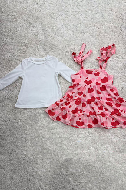 White long sleeve top & hearts printed swirl dress girls set X08001