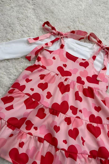 White long sleeve top & hearts printed swirl dress girls set X08001