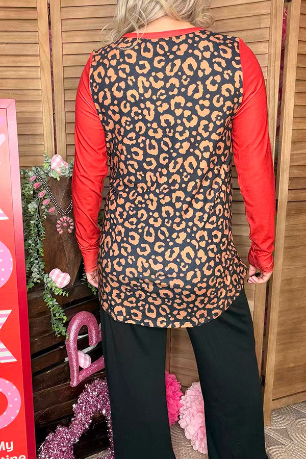 Western Aztec leopard printed rust color long sleeve top XCH14285