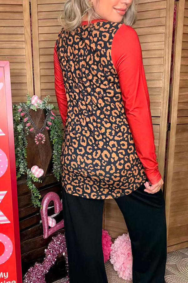 Western Aztec leopard printed rust color long sleeve top XCH14285