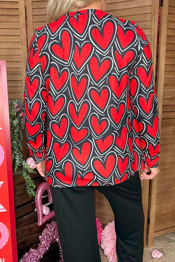 Valentine's red hearts printed long sleeve women top XCH16364