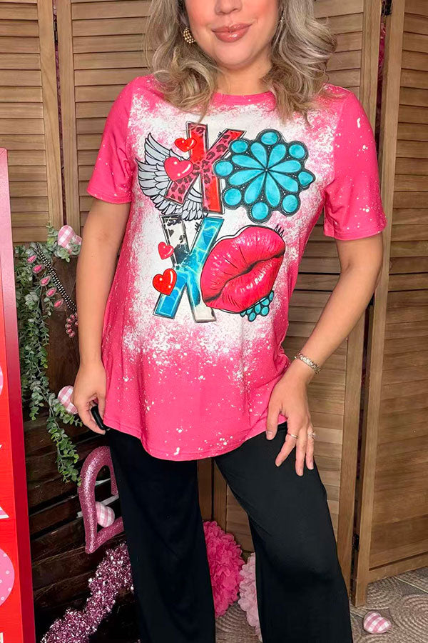 Valentine's Jewel & Lips XOXO hearts printed women top XCH14523