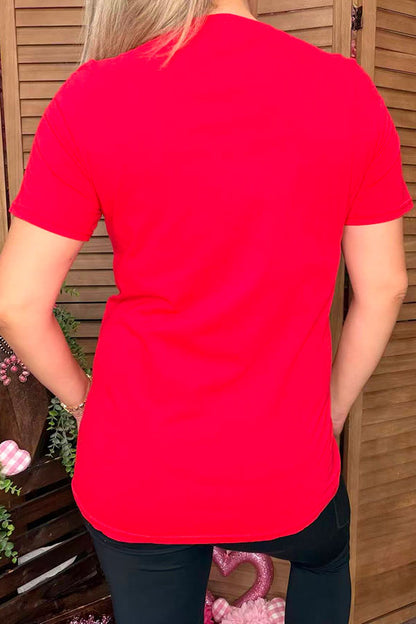 DLH10490 LOVE IS IN THE AIR Red cute pig printed short sleeve women t-shirt