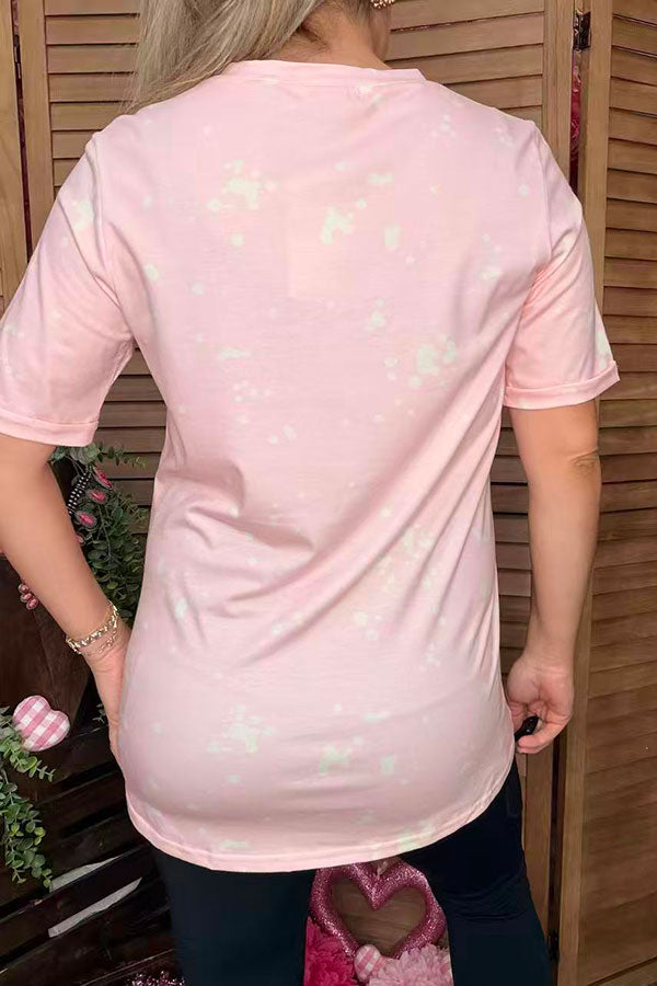 "HAPPY Valentine's Day" pink short sleeve women top DLH14548
