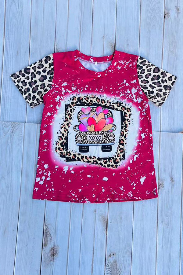XOXO leopard & hearts printed short sleeve girls top DLH2738