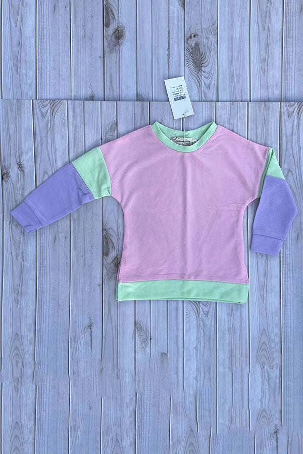 Pink & Lime green & lavender color block long sleeve girls sweatshirt BQ2419