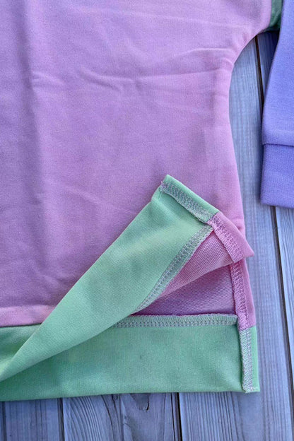 Pink & Lime green & lavender color block long sleeve girls sweatshirt BQ2419