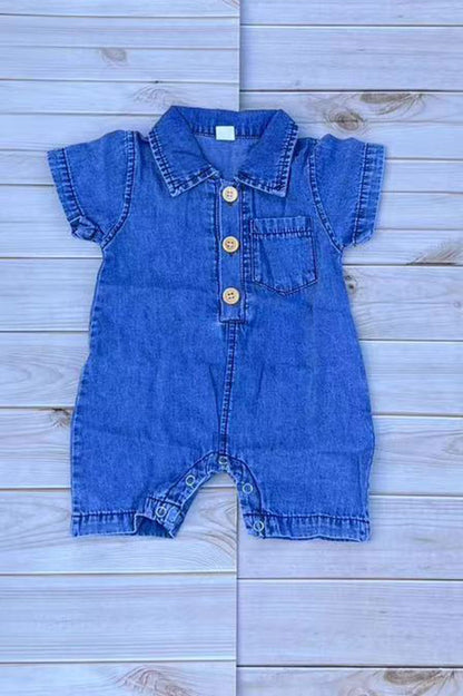 One piece soft denim infant baby romper w/short sleeves 250937M