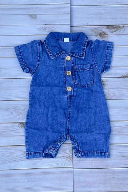 One piece soft denim infant baby romper w/short sleeves 250937M