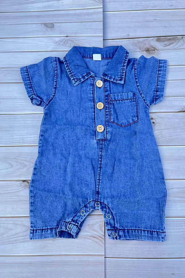 One piece soft denim infant baby romper w/short sleeves 250937M