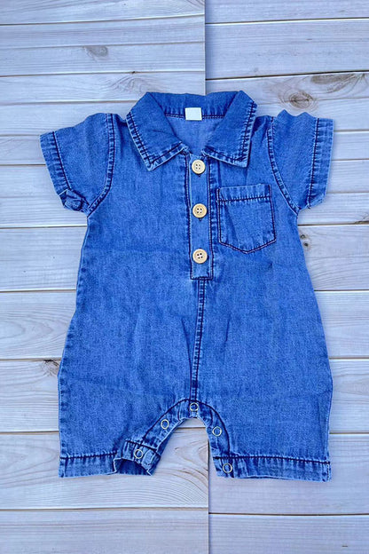 One piece soft denim infant baby romper w/short sleeves 250937M