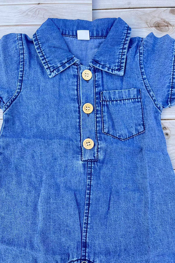 One piece soft denim infant baby romper w/short sleeves 250937M