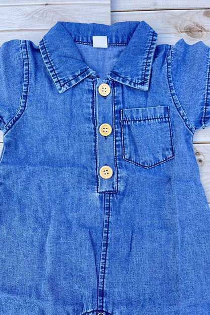 One piece soft denim infant baby romper w/short sleeves 250937M