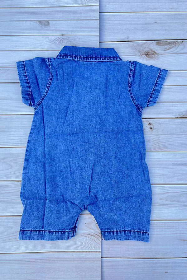One piece soft denim infant baby romper w/short sleeves 250937M