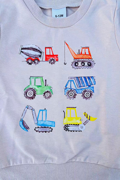 Tractor printed long sleeve top with black pant 2pc baby boy set 250939M