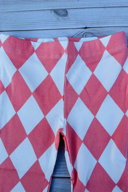 Ribbed knitted fabric pink checkered flare leg girls pant 250947M