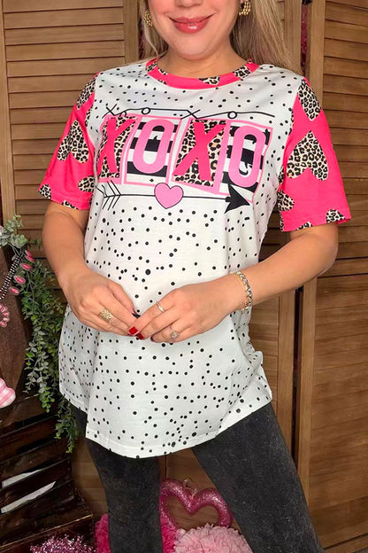Valentine XOXO & Dot & Leopard printed short sleeve women t-shirt XCH13685
