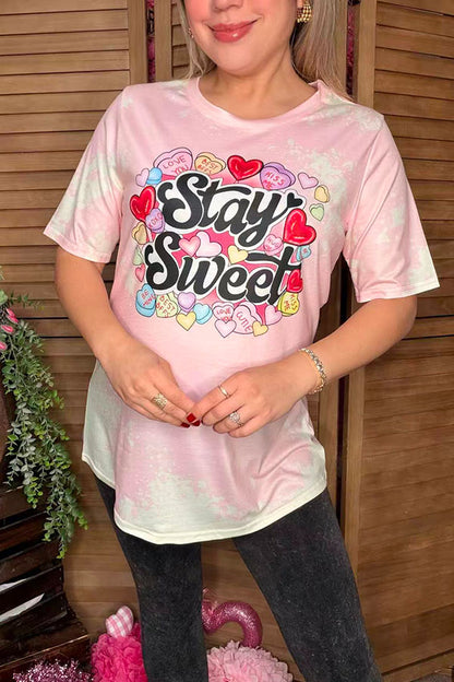 Valentine "Stay Sweet hearts" pink short sleeve women t-shirt DLH14552