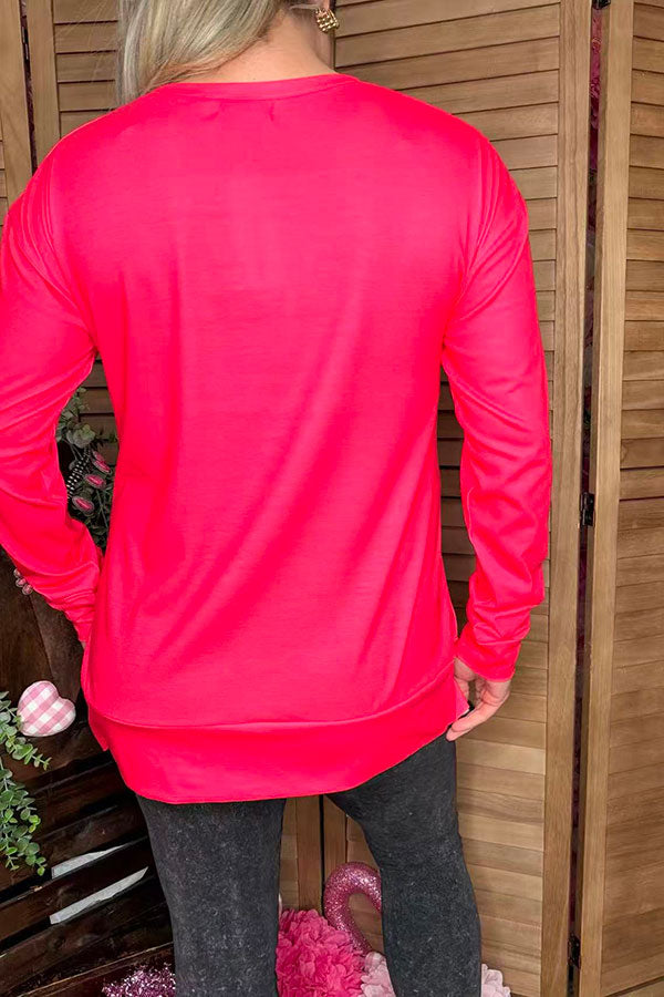 Western Valentine RIDING HORSE printed hot pink long sleeve women top XCH13185