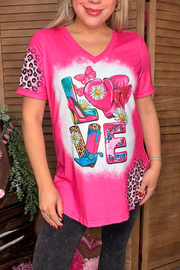 Western Valentine LOVE printed pink women t-shirt XCH13490C