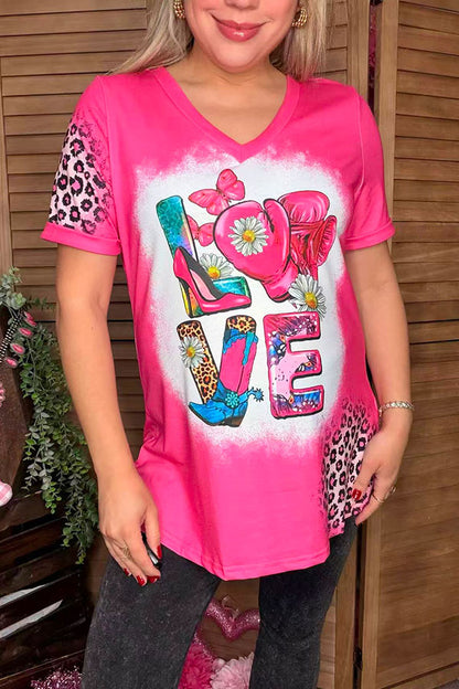 Western Valentine LOVE printed pink women t-shirt XCH13490C