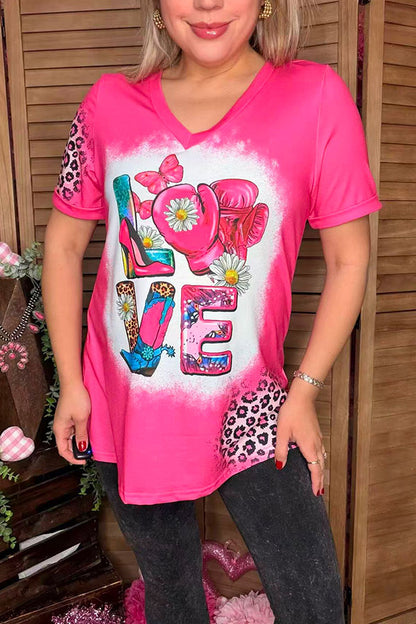 Western Valentine LOVE printed pink women t-shirt XCH13490C