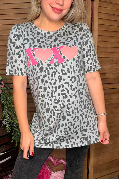 XOXO hearts & leopard printed short sleeve women t-shirt DLH12149