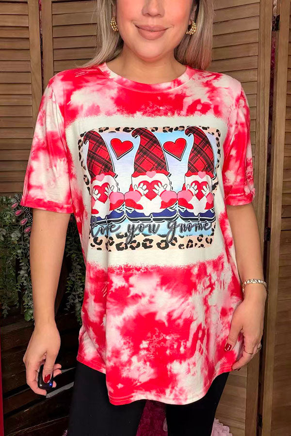 Valentine printed tie dye short sleeve women t-shirt DLH14581
