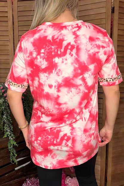 Valentine Hugs & Kissed Leopard hearts printed tie-dye women t-shirt DLH12875