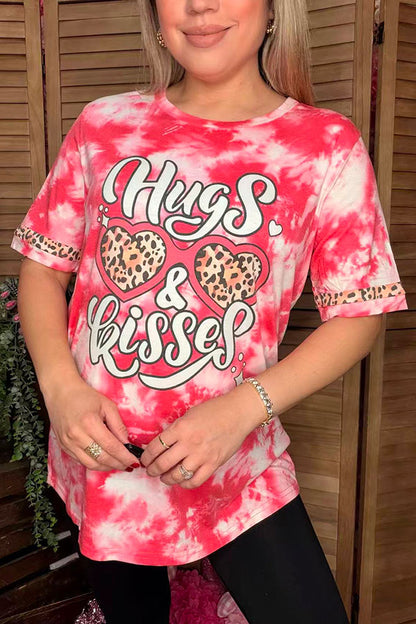 Valentine Hugs & Kissed Leopard hearts printed tie-dye women t-shirt DLH12875