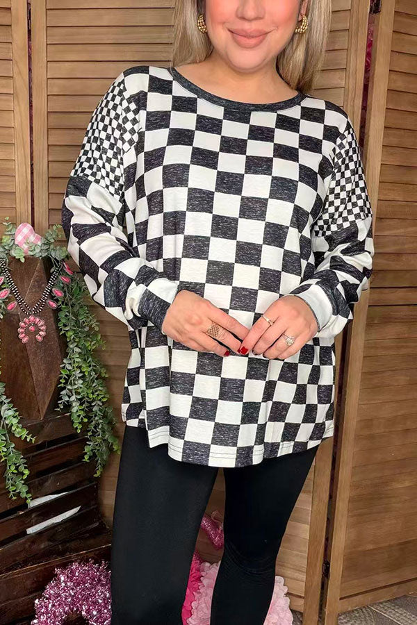Black checkered printed long sleeve women shirts XCH16754