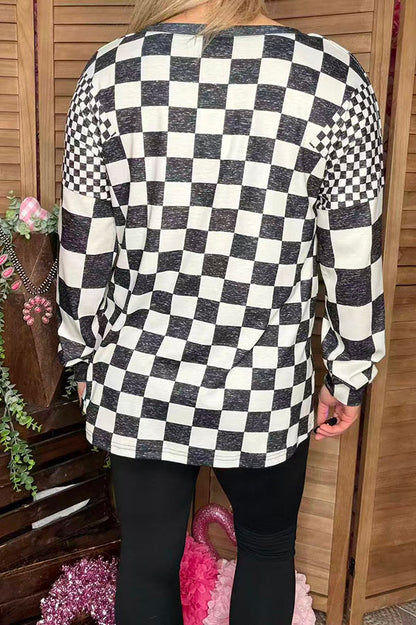 Black checkered printed long sleeve women shirts XCH16754