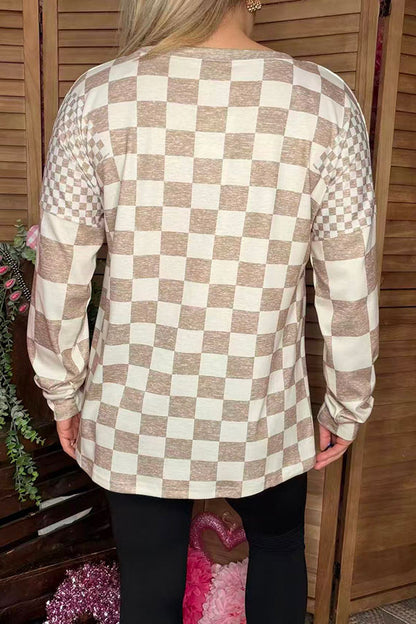 Brown checkered printed long sleeve women shirts XCH16752