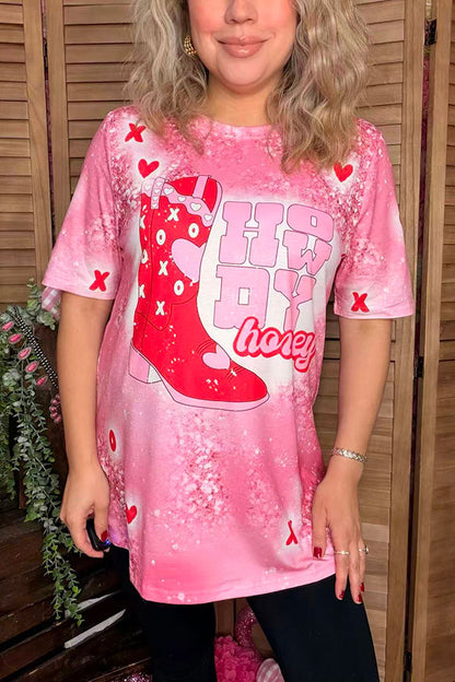 "HOWDY honey"& XOXO bootsprinted short sleeve women tops XCH14135
