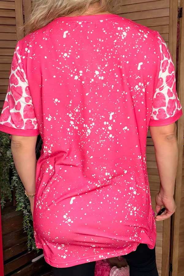 Cowboy riding horse printed short sleeves fuchsia women top XCH14568