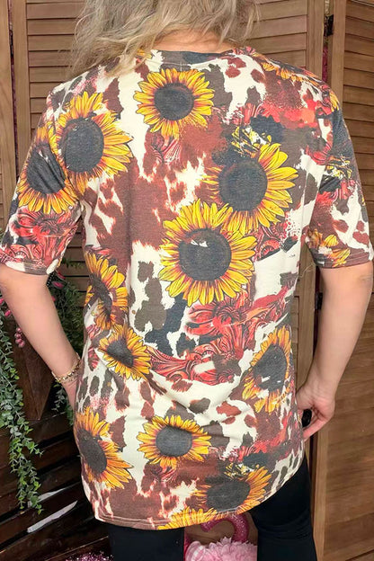 Valentine Sunflower & Jewel & Paisley hearts print short sleeve women top DLH12411