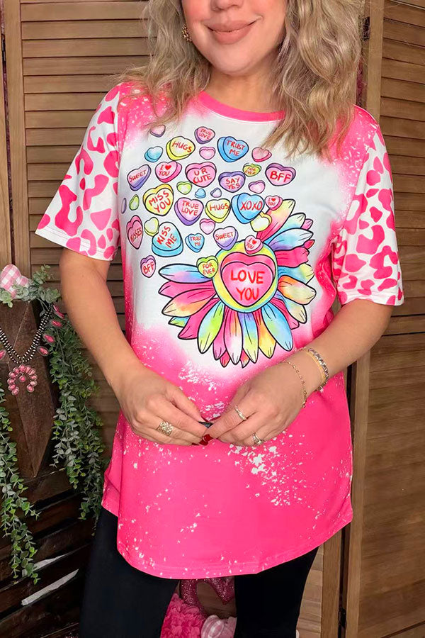 Valentine Hearts printed leopard short sleeve tie dye women t-shirt XCH14625