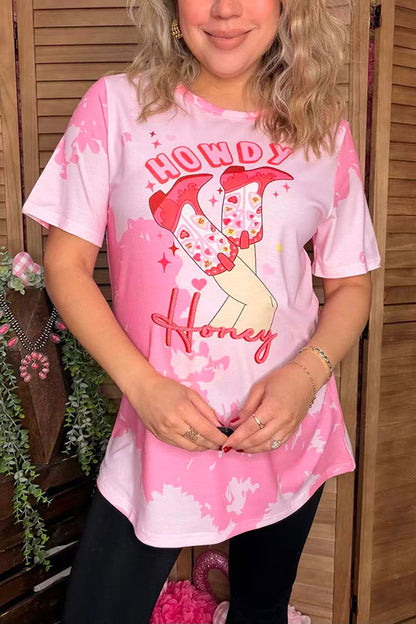 Valentine HOWDY honey boots printed short sleeve women t-shirt XCH14623