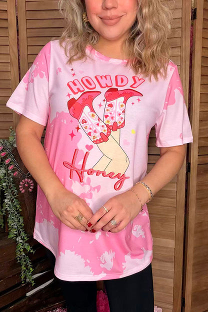 Valentine HOWDY honey boots printed short sleeve women t-shirt XCH14623