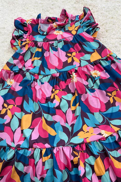 Spring floral printed sleeveless long style girls dress DLH2887