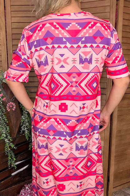 Women's clothes suppliers Aztec printed short sleeve dress w/side pockets GJQ15744