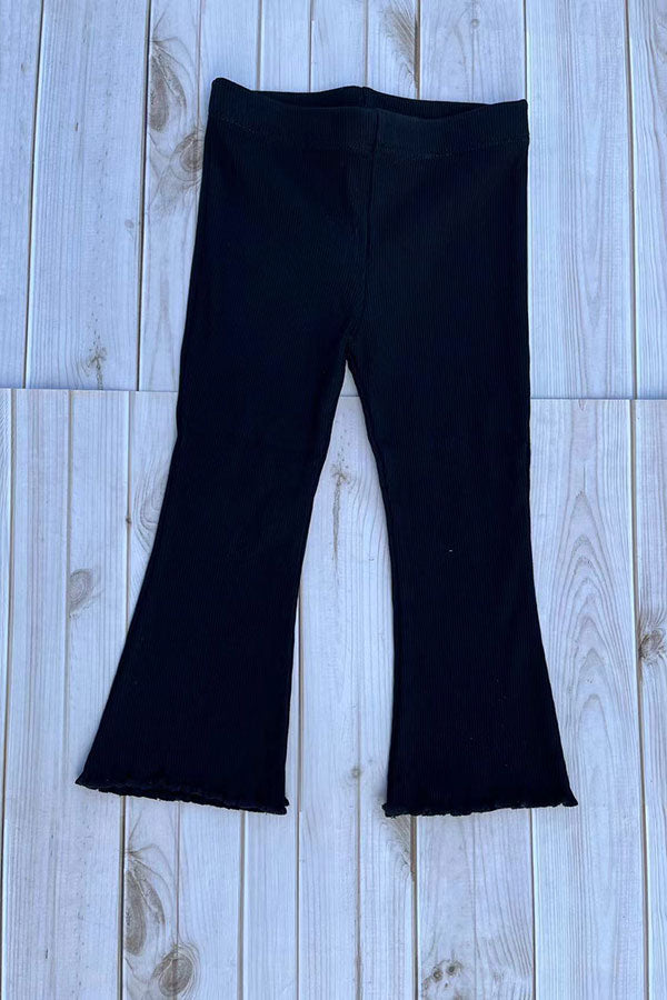 Black ribbed knitted fabric bell bottom girls pant 250946M