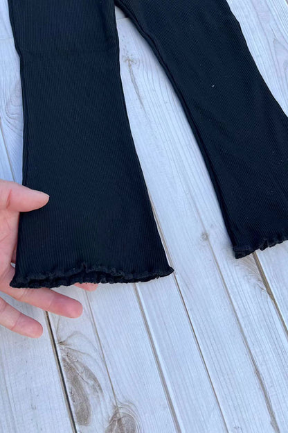 Black ribbed knitted fabric bell bottom girls pant 250946M
