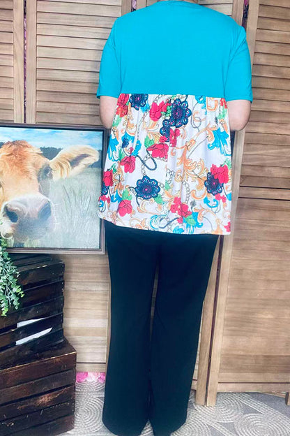 Women's clothing vendors Turquoise&  Paisley floral prints baby doll tops GJQ14904