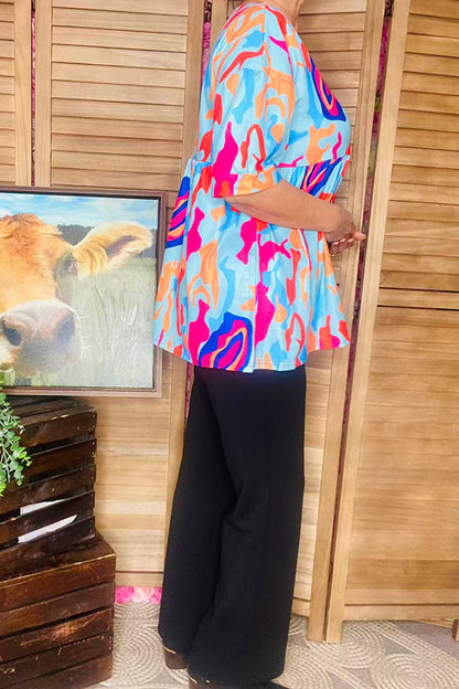 Women's blouse suppliers Multi color prints baby doll & short sleeve top BQ15955