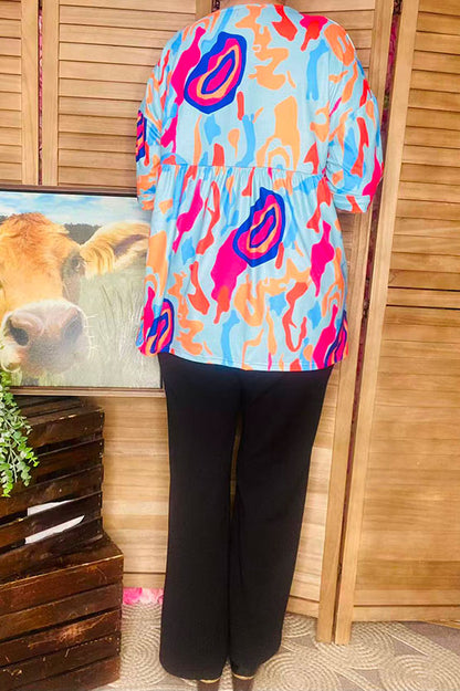 Women's blouse suppliers Multi color prints baby doll & short sleeve top BQ15955