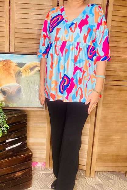 Women's blouse suppliers Multi color prints baby doll & short sleeve top BQ15955